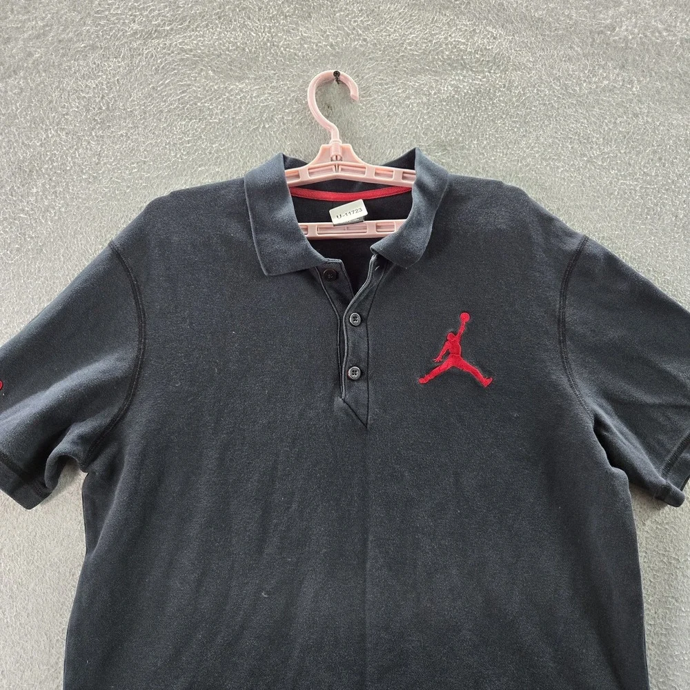 Jordan Men Polo XL Black Embroidered Big Jumpman Logo‎ Button Short Sleeve Y2K